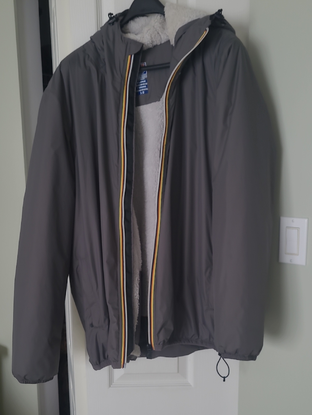 Men's Gray Hooded Raincoat with Sherpa Lining by